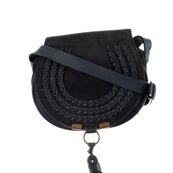 Chloe Marcie Crossbody Saddle Bag Midnight Blue Suede with tassel. - Picture 7 of 12